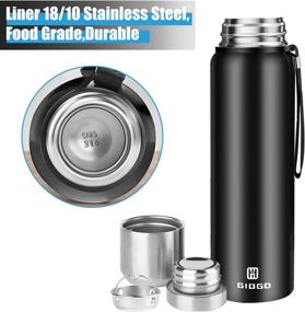 img 2 attached to 🔒 Leakproof Stainless Steel Vacuum Thermo Bottle 25oz with Cup Lid - Insulated Water Flask for Hot and Cold Drinks - Black (750ml)