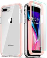 📱 coolqo iphone 8 plus/7 plus/6s/6 plus case with 2 x tempered glass screen protector - clear full body coverage phone protective cover in pink logo