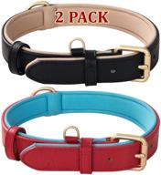 🐶 2 pack genuine leather dog collar soft waterproof padded, heavy duty, adjustable, for small medium large dogs - black brown red orange grey by poohoo logo