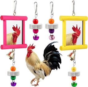img 4 attached to 🐔 Enhance Avian Fun: 2-Piece Chicken Mirror Swing with Bell, Wooden Pecking Toy, and 4 Beak Grinding Molar Stones for Hens, Birds, Parrots