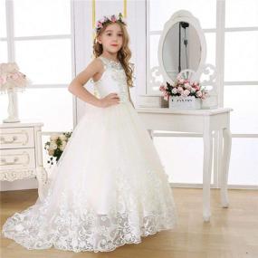 img 2 attached to Graceful Flower Girl Dress: Princess Long Pageant Dresses for Kids, Prom-inspired Puffy Tulle Ball Gown with Bow Dream