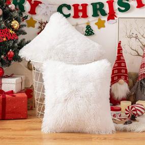 img 4 attached to 🎄 ANRODUO Pack of 2 Christmas Luxury Faux Fur Throw Pillow Covers - Elegant Shaggy Fluffy Plush Cushion Cases for Sofa Couch Bed Car - 18 x 18 Inch White - Merino Style Pillowcases