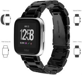 img 3 attached to 📿 Заменительный ремешок для смарт-часов FIANO из смолы для Fitbit Versa/Versa 2/Versa Lite - модный ремешок для запястья для женщин и мужчин в черном цвете