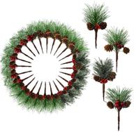 🎄 artificial christmas pine picks: 24 pcs - fake pinecones, snow pine needles, small red berries - ideal for christmas flower arrangements, wreaths, holiday decorations, wedding & garden decor - 4 styles logo