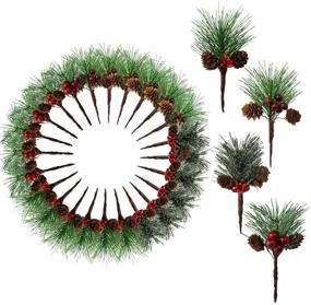 img 4 attached to 🎄 Artificial Christmas Pine Picks: 24 Pcs - Fake Pinecones, Snow Pine Needles, Small Red Berries - Ideal for Christmas Flower Arrangements, Wreaths, Holiday Decorations, Wedding & Garden Decor - 4 Styles