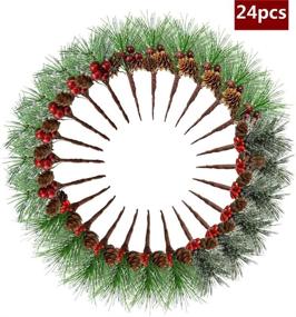 img 3 attached to 🎄 Artificial Christmas Pine Picks: 24 Pcs - Fake Pinecones, Snow Pine Needles, Small Red Berries - Ideal for Christmas Flower Arrangements, Wreaths, Holiday Decorations, Wedding & Garden Decor - 4 Styles