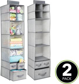 img 3 attached to 📚 mDesign Soft Fabric Hanging Storage Organizer with 7 Shelves, 3 Removable Drawers – Ideal for Child/Kids Room, Nursery – Textured Print – 2 Pack – Gray