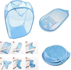 img 2 attached to 🧺 2-Pack Foldable Pop-Up Mesh Laundry Hamper with Side Pocket - Clothes Storage Bag with Carry Handles for Dirty Clothes - RZJZGZ