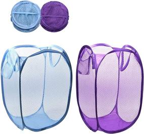 img 4 attached to 🧺 2-Pack Foldable Pop-Up Mesh Laundry Hamper with Side Pocket - Clothes Storage Bag with Carry Handles for Dirty Clothes - RZJZGZ