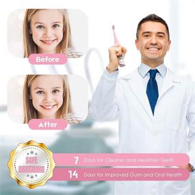 img 3 attached to 🦄 Перезаряжаемая детская электрическая зубная щетка с таймером - мягкая щетина единорога, соническая технология для мальчиков и девочек (3+ лет), водонепроницаемая для душа - 3 режима, розовый цвет.