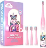 🦄 перезаряжаемая детская электрическая зубная щетка с таймером - мягкая щетина единорога, соническая технология для мальчиков и девочек (3+ лет), водонепроницаемая для душа - 3 режима, розовый цвет. логотип
