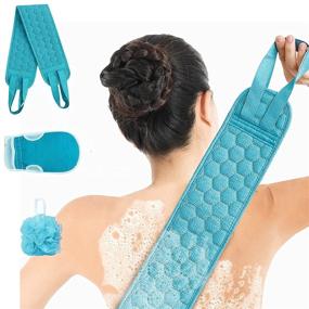 img 4 attached to 🚿 Shower Set with Exfoliating Back Scrubber, Glove, and Bath Sponge (3-Pieces) - Body Scrubber for Men and Women, Luffa Scrubber for Deep Cleansing and Massaging