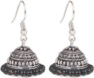 👯 sansar india silver plated oxidised metal beaded jhumkas - classic indian earrings for women & girls, black jewelry logo