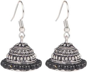 img 4 attached to 👯 Sansar India Silver Plated Oxidised Metal Beaded Jhumkas - Classic Indian Earrings for Women & Girls, Black Jewelry