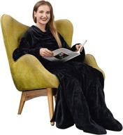 🧥 wearable blanket with sleeves and feet pockets: comfy full body tv throw for adults - super soft and warm fleece blanket with pocket (black 55.1"x70.8") logo