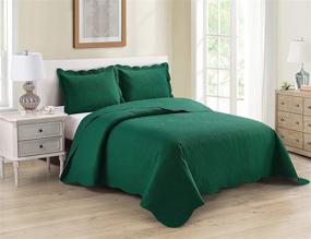 img 2 attached to 🛏️ Enhance Your Bedroom with Our Home Collection 3pc King/Cal King Over Size Luxury Embossed Bedspread Set in Light Weight Solid Hunter Green - Brand New!