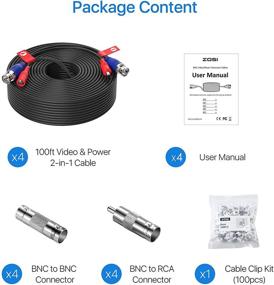 img 3 attached to 📹 ZOSI 4-Pack 100ft (30 Meters) BNC Extension Video Power Cable - 2-in-1 Surveillance Camera Cables for Video Security Systems with 4X BNC Connectors and 4X RCA Adapters
