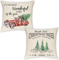 🎄 heofean christmas pillow covers 18x18 inch – set of 2 farmhouse christmas throw pillow covers for holiday decor- red truck christmas decorative pillow covers logo