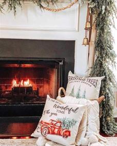 img 3 attached to 🎄 HEOFEAN Christmas Pillow Covers 18x18 Inch – Set of 2 Farmhouse Christmas Throw Pillow Covers for Holiday Decor- Red Truck Christmas Decorative Pillow Covers