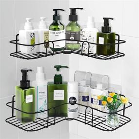 img 4 attached to 🛁 2-Pack Wall Mounted Corner Shower Caddy Shelf with Soap Holder and Adhesive Hooks - No Drilling Traceless Adhesive Storage Organizer for Bathroom, Dorm, and Kitchen