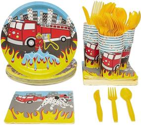 img 4 attached to 🚒 Firetruck Themed Birthday Party Supplies Set - Plates, Napkins, Cups, and Cutlery (24 Guests, 144 Pieces)