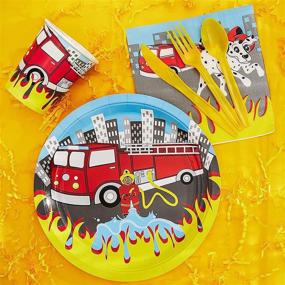 img 3 attached to 🚒 Firetruck Themed Birthday Party Supplies Set - Plates, Napkins, Cups, and Cutlery (24 Guests, 144 Pieces)