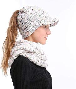 img 1 attached to 👒 Women's Chunky Cable Knit Messy Bun Hat Ponytail Visor Beanie Cap - Dukars