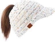 👒 women's chunky cable knit messy bun hat ponytail visor beanie cap - dukars logo