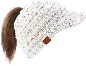 img 4 attached to 👒 Women's Chunky Cable Knit Messy Bun Hat Ponytail Visor Beanie Cap - Dukars