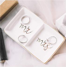 img 4 attached to 💍 Quany Life Mr Mrs Jewelry Ring Dish: A Stylish Ceramic Trinket Tray for Wedding and Engagement Gifts, Bride Desk Storage, and Mr Mrs Gold Engagement Honeymoon Gifts for Friends