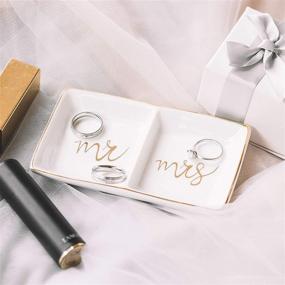 img 2 attached to 💍 Quany Life Mr Mrs Jewelry Ring Dish: A Stylish Ceramic Trinket Tray for Wedding and Engagement Gifts, Bride Desk Storage, and Mr Mrs Gold Engagement Honeymoon Gifts for Friends