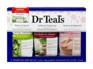 dr teal's epsom salt variety pack with body lotion - eucalyptus & spearmint, shea butter & almond oil, pink himalayan - 14 oz. bags + 1 oz. body lotion logo