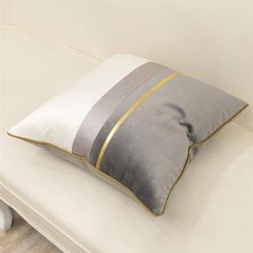 img 2 attached to 🛋️ Avigers Gray White Gold Leather Striped Patchwork Velvet Cushion Case - Luxury Modern Throw Pillow Cover for Couch, Living Room, Bedroom, Car