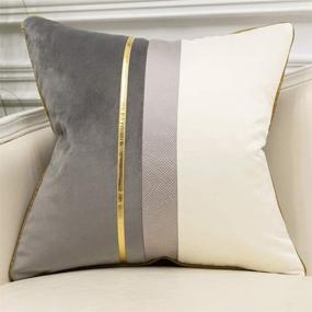 img 4 attached to 🛋️ Avigers Gray White Gold Leather Striped Patchwork Velvet Cushion Case - Luxury Modern Throw Pillow Cover for Couch, Living Room, Bedroom, Car