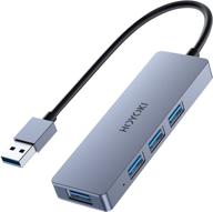 hoyoki usb 3.0 hub: portable aluminum 4-port data hub with superspeed 5gbps - compatible with macbook air, ps4 logo