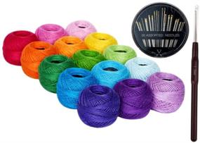 img 4 attached to Набор ниток для вязания из 15 ярких цветов с крючками маленького размера 1,0 мм и бонусными 30 штук иглами для шитья.