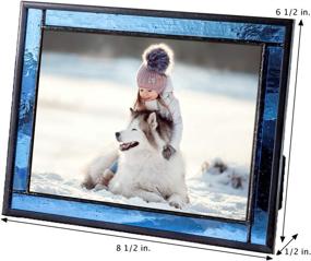 img 2 attached to 🖼️ Blue Stained Glass Picture Frame Display: 5x7 Easel Back | Home Decor Graduation Gift for Women or Men | Family Vacation Pic 324-57HV