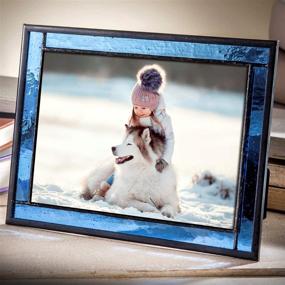 img 3 attached to 🖼️ Blue Stained Glass Picture Frame Display: 5x7 Easel Back | Home Decor Graduation Gift for Women or Men | Family Vacation Pic 324-57HV