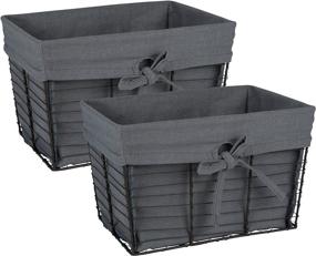 img 4 attached to 🧺 DII Vintage Grey Wire Baskets for Storage with Removable Fabric Liner - Set of 2, Gray (2 Piece)