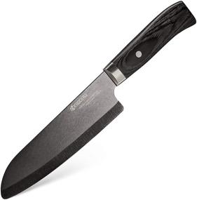 img 4 attached to 🔪 Керамический нож шеф-повара "Kyocera Limited Series" Santoku 6": Ручка из черного дерева пакка, сделанная вручную.