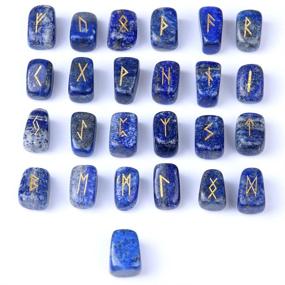 img 1 attached to 🔮 Lapis Lazuli Rune Stones Kit with Engraved Pagan Inscriptions, Instruction Booklet, and Velvet Pouch - by TGS Gems