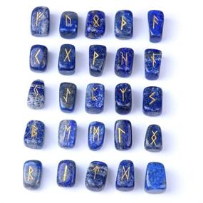 img 2 attached to 🔮 Комплект лазуритных рунных камней с выгравированными языческими надписями, инструкционным буклетом и бархатным мешочком - от TGS Gems.