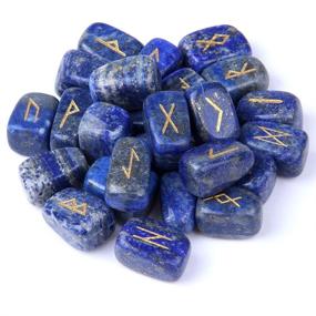 img 3 attached to 🔮 Lapis Lazuli Rune Stones Kit with Engraved Pagan Inscriptions, Instruction Booklet, and Velvet Pouch - by TGS Gems