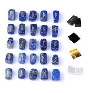 🔮 lapis lazuli rune stones kit with engraved pagan inscriptions, instruction booklet, and velvet pouch - by tgs gems logo