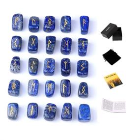 img 4 attached to 🔮 Lapis Lazuli Rune Stones Kit with Engraved Pagan Inscriptions, Instruction Booklet, and Velvet Pouch - by TGS Gems