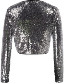 img 2 attached to 👚 Stylish Sequin Jacket: Women's Long Sleeve Glitter Blazer Bolero Shrug - S-XXL