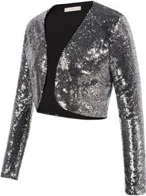 img 4 attached to 👚 Stylish Sequin Jacket: Women's Long Sleeve Glitter Blazer Bolero Shrug - S-XXL