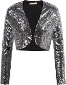 img 3 attached to 👚 Stylish Sequin Jacket: Women's Long Sleeve Glitter Blazer Bolero Shrug - S-XXL