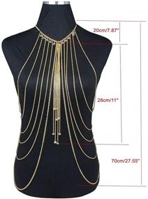 img 1 attached to 💎 Dazzling DMOICLANY Gold Harness Necklace: Fashionable Bikini Bralette Chain with Tassel Crossover Design for Women