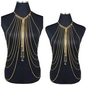 img 2 attached to 💎 Dazzling DMOICLANY Gold Harness Necklace: Fashionable Bikini Bralette Chain with Tassel Crossover Design for Women